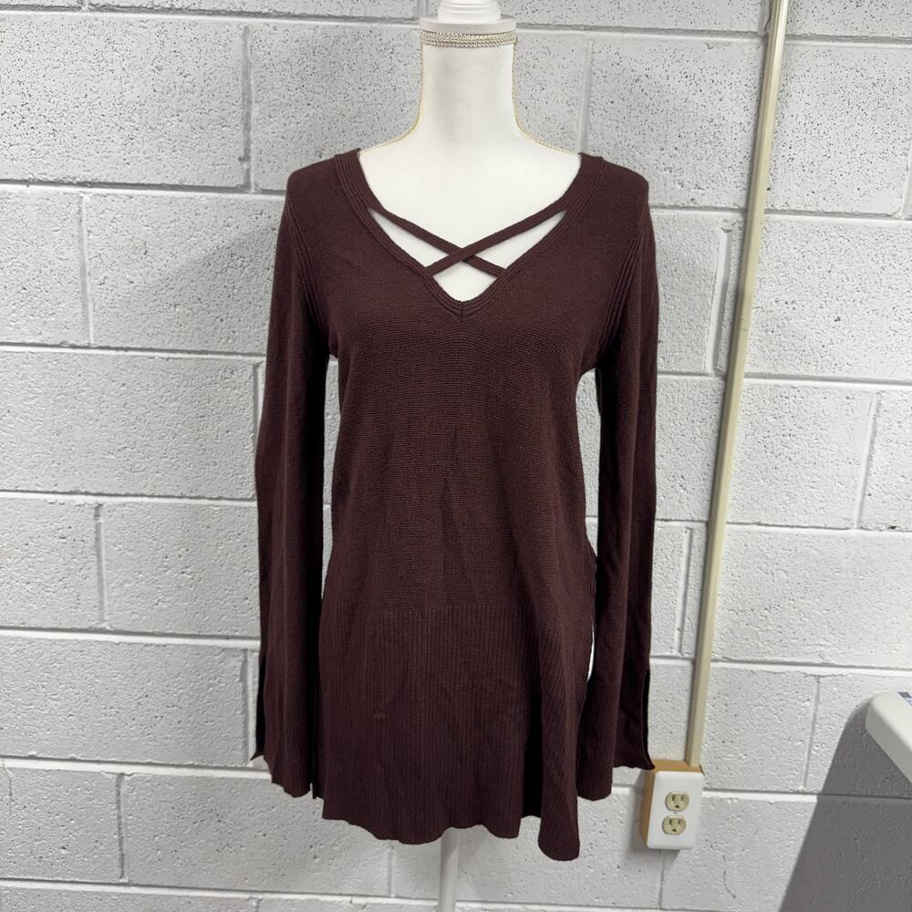 Free People Womens Size S Andi Knit Tunic Criss Cross Sweater Classic Minimalist